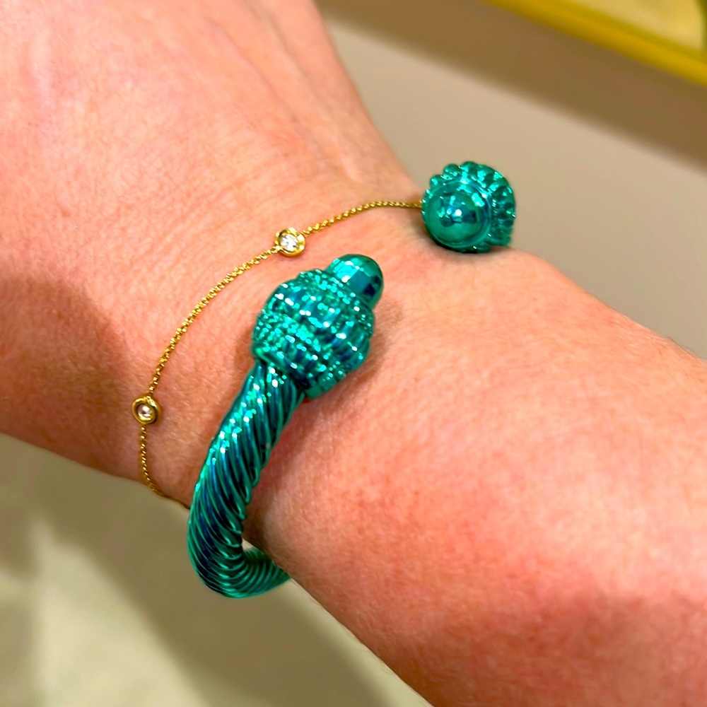 Green chrome cable cuff bracelet LARGER SIZE diameter